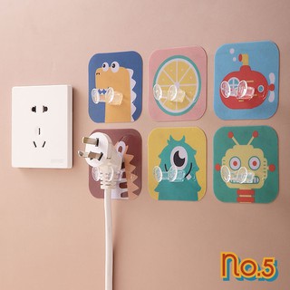 No.5  (4 ชิ้น) CM-PLUG-HOLDER ที่แขวนหัวปลั๊ก ที่จัดระเบียบหัวปลั๊กไฟ กาวนาโน ลอกออกได้ ไม่ต้องเจาะ - ลายการ์ตูน