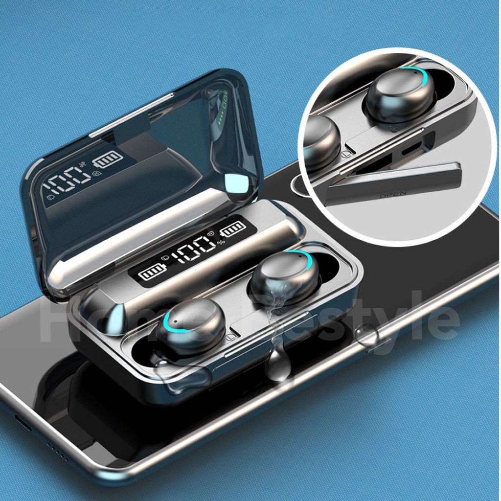 หูฟังบลูทูธไร้สาย พร้อมกล่องชาร์จ Bluetooth V5.0 ios Android หูฟังไร้สายมินิ สามารถใช้เป็น Power bank ได้