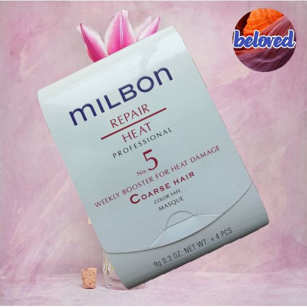 Milbon Repair Heat No.5 Weekly Booster For Heat Damage Coarse Hair 4x9g ทรีทเม้นท์ฟื้นฟูผมแห้งเสีย เหมาะสำหรับผมเส้นใหญ่