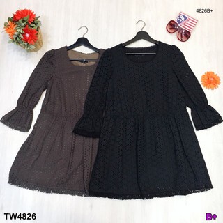 J4826 Dress เดรส แขนยาว ลูกไม้แต่งฉุล