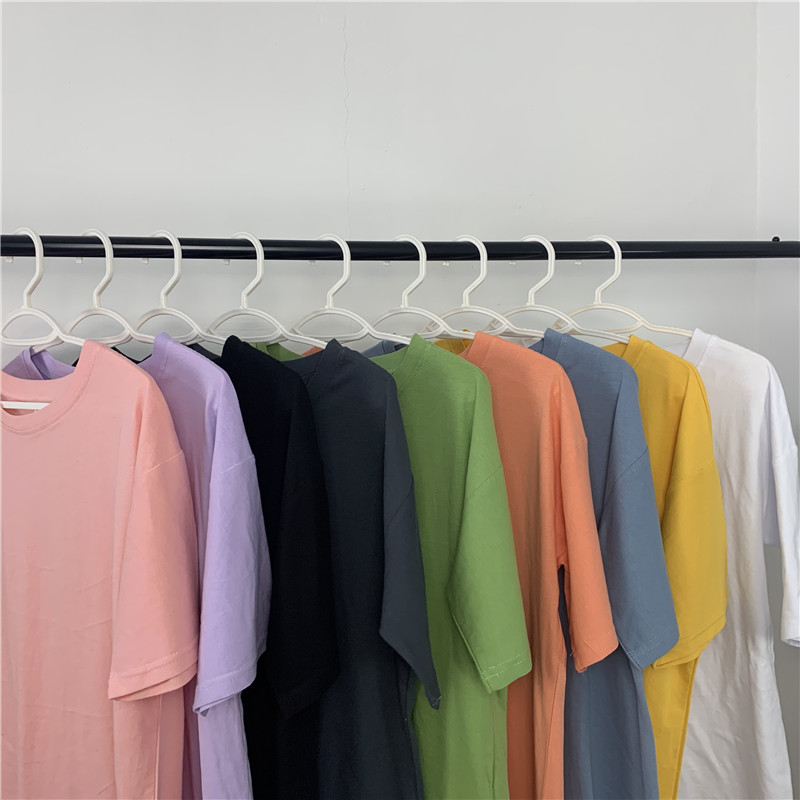 Random Color [Ready Stock] New Plus Size Uniqlo Solid Color T-shirt Round Neck Loose㏄ #3