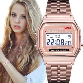 นาฬิกาดิจิตอล นาฬิกาแฟชั่น นาฬิกาข้อมือ ผู้หญิง สายสแตนเลส (พร้อมส่ง) W005