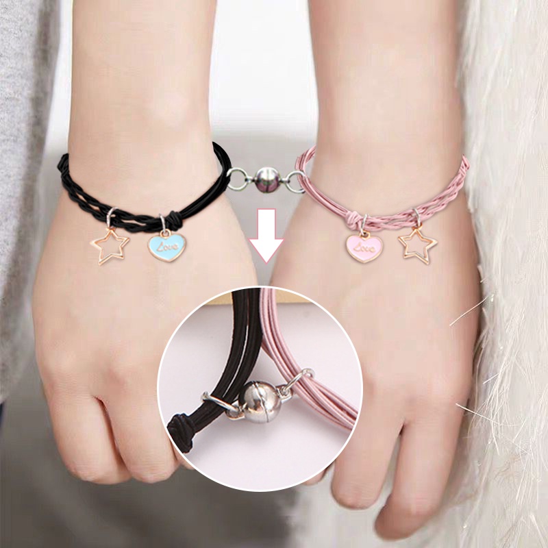 2 ชิ้น / เซต การ์ตูน แม่เหล็ก ดึงดูด สร้อยข้อมือ เสน่ห์ ปรับได้ คู่รัก สร้อยข้อมือ สําหรับเพื่อน คนรัก เครื่องประดับ แสดง ของขวัญ
