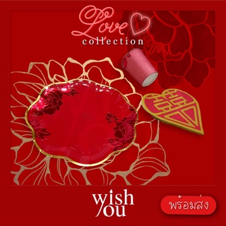 WishYou [พร้อมส่ง] ชุดจานแก้วกระดาษ สีแดงสไตล์จีน ใช้แล้วทิ้ง ตกแต่ง งานแต่งงาน Red disposable plate cup Chinese wedding