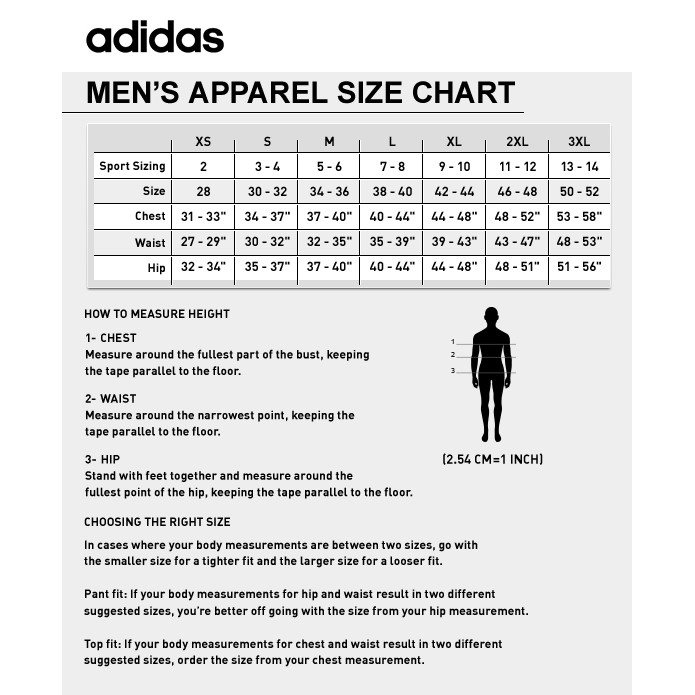 adidas men's t shirt size chart