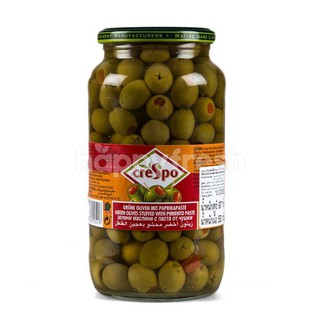 Crespo Green Olives Stuffed With Pimiento Paste 907g มะกอกเขียวสอดไส้พริกแดงในน้ำเกลือ