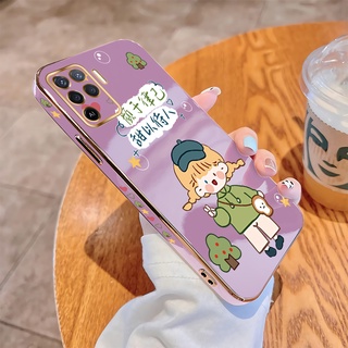 เคส Oppo A94 Reno 5F A74 5G A95 4G A54 A55 4G เคสโทรศัพท์มือถือ TPU นิ่ม ขอบสี่เหลี่ยม ลายการ์ตูนเด็กผู้หญิงตัวเล็กน่ารัก สีเขียว หรูหรา