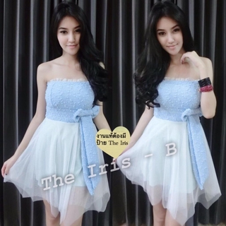 Mini Dress เกาะอกฟรุ้งฟริ้ง (ฟ้า-ขาว)