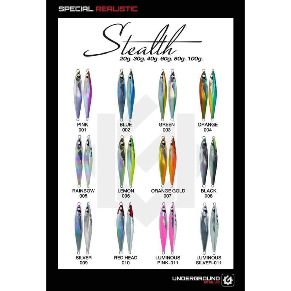 Underground Stealth Metal Jig เหยื่อจิ๊ก ทรงสลิม ลงน้ำไว 20g-100g เหยื่อปลอมตกปลาทะเล Micro Jigging / Shore Jig