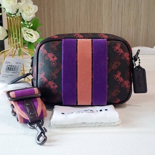 👑ผ่อน0%แท้100%👑 กระเป๋าสะพาย 💜🧡💜CAMERA BAG 16 WITH HORSE AND CARRIAGE PRINT AND VARSITY STRIPE (COACH 79368) งานShop