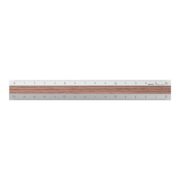 MIDORI Aluminum Wooden Ruler <15cm> Dark Brown (D42274006) / ไม้บรรทัดอะลูมิเนียมและไม้ Ayous สีน้ำตาลเข้ม แบรนด์ MIDORI