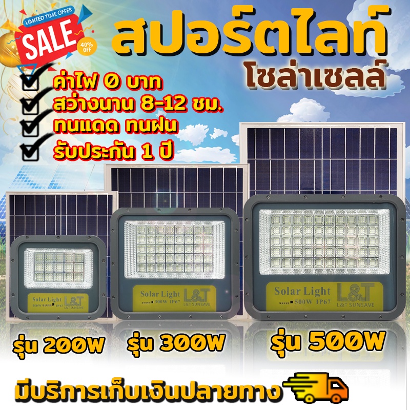 L&T SUNSAVE สปอร์ตไลท์โซล่าเซล์ รุ่น 200W 300W 500W 2000W สว่าง ทนทาน ประหยัดค่าไฟสุดๆ
