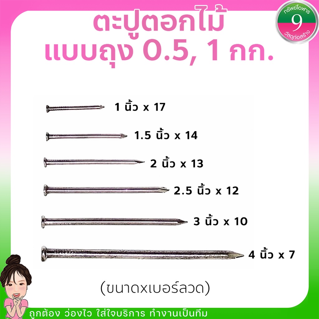 🌈โค้ดส่งฟรีหน้าร้าน🌈ตะปูตอกไม้ แบบถุง 0.5กก., 1กก.