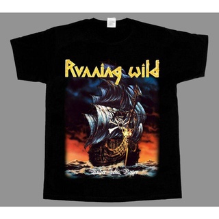 Wanyg เสื้อยืดแขนสั้น พิมพ์ลาย Running Wild Under Jolly Roger Heavy Metal Grave Digger Rage สีดํา สไตล์คลาสสิก ของขวัญวั