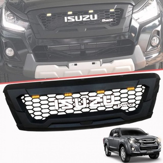 หน้ากระจัง ISUZU ดีแม็กซ์ กระจังหน้า DMAX ปี 2015 - 2018 สีดำด้าน LOGO ขาว ไฟสีเหลือง LED 4 จุด