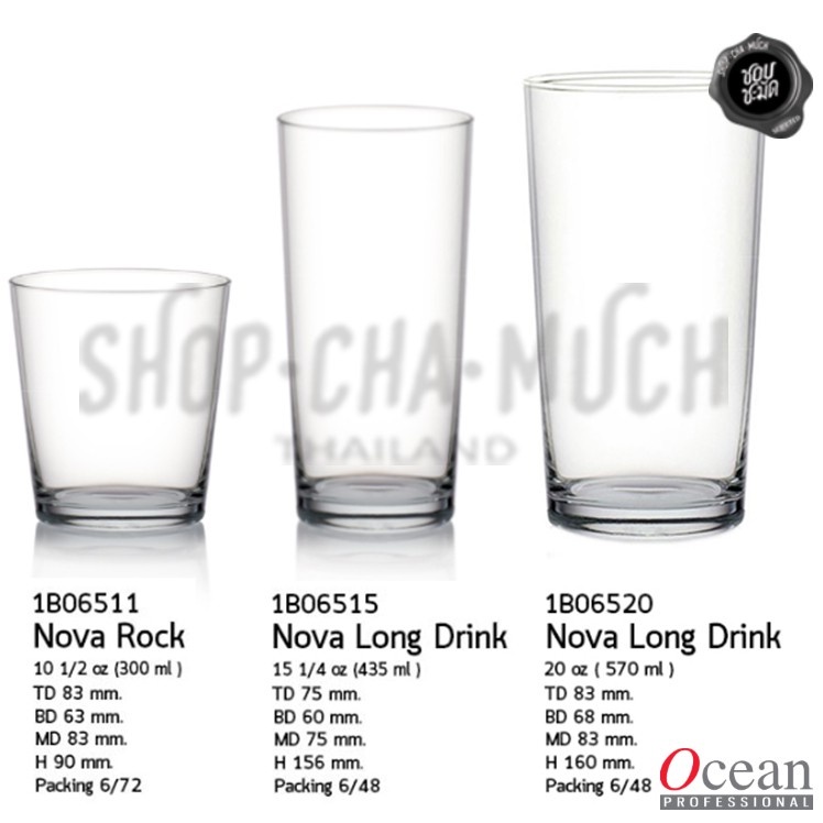 -1 ออเดอร์/ 1 แพ็ก- แก้ว NOVA 10-20 oz. มี2ขนาดให้เลือก (Pack 6) Ocean