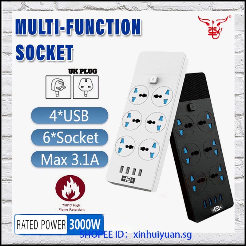 UK Extension Plug 3000W Multi Plug Smart Type-C PD 20W QC3.0Charger ...
