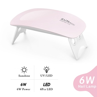 เครื่องเป่าเล็บยูวี 6W LEDS สีชมพู สีขาว ขนาดเล็ก สายเคเบิล USB สําหรับตกแต่งเล็บ 6 ชิ้น