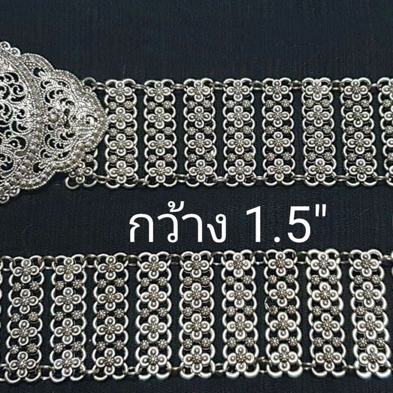 Vintage Jewelryเข็มขัดใส่กับชุดไทย เข็มขัดสีดำสีทอง เอว 39นิ้ว - รูปที่ 3