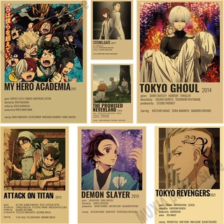 โปสเตอร์ ลายอนิเมะ Attack on Titan Haikyuu สไตล์วินเทจ คลาสสิก โปสเตอร์กระดาษคราฟท์ ตกแต่งผนังบ้าน บาร์