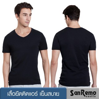 Sanremo Modern Classic เสื้อยืดชาย คอวี แขนสั้น แซนรีโม นุ่ม ใส่สบาย ระบายเหงื่อดี สีดำ NIS-SCT3-BL