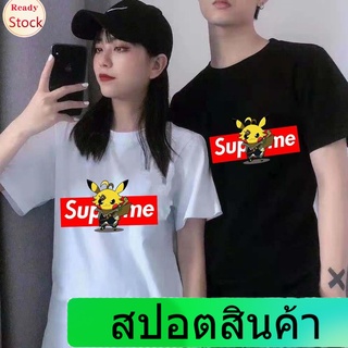 เสื้อยืดกีฬา เสื้อยืดลําลองสําหรับผู้ชายแขนสั้นคอกลมพิมพ์ลายการ์ตูน Pokemon Pikachu Warrior Mens Womens T-shirts