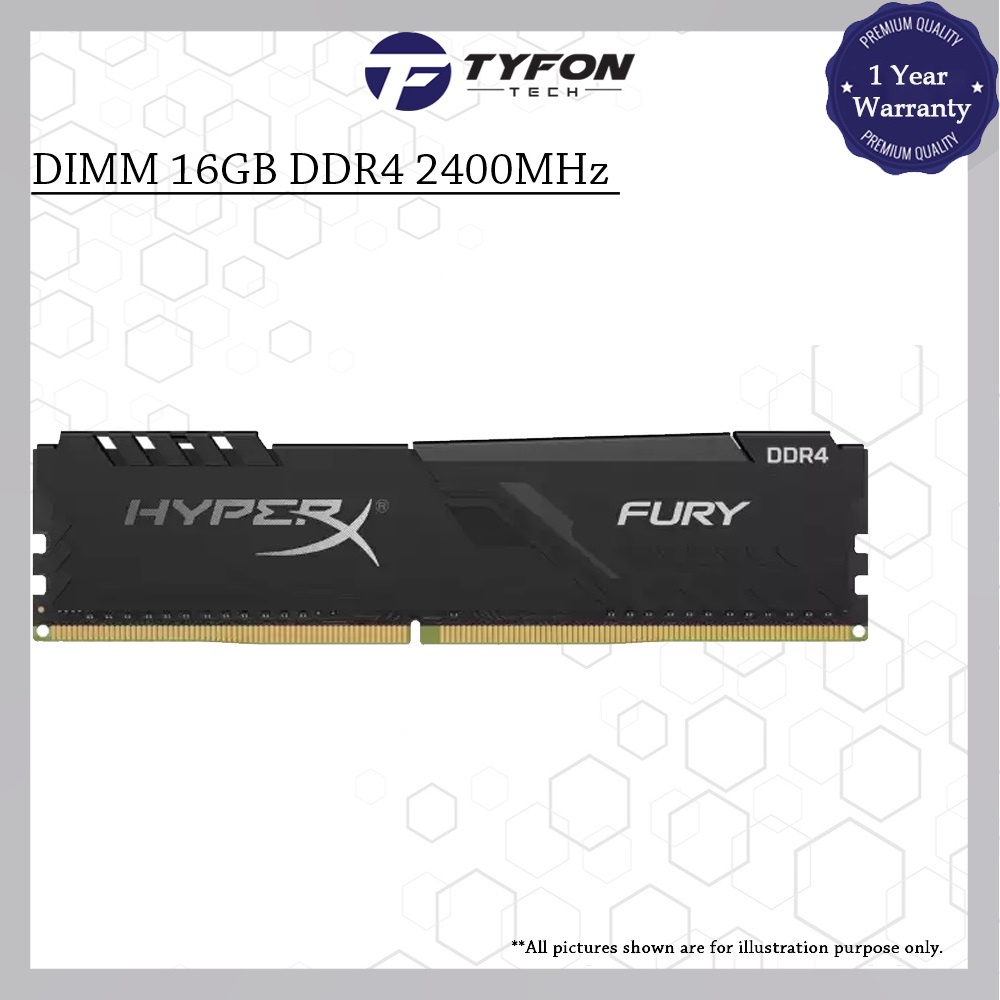 Kingston HyperX Fury HX424C15FB4/16 DIMM DDR4 16GB 2400MHz PC4-19200 Desktop Gaming PC RAM