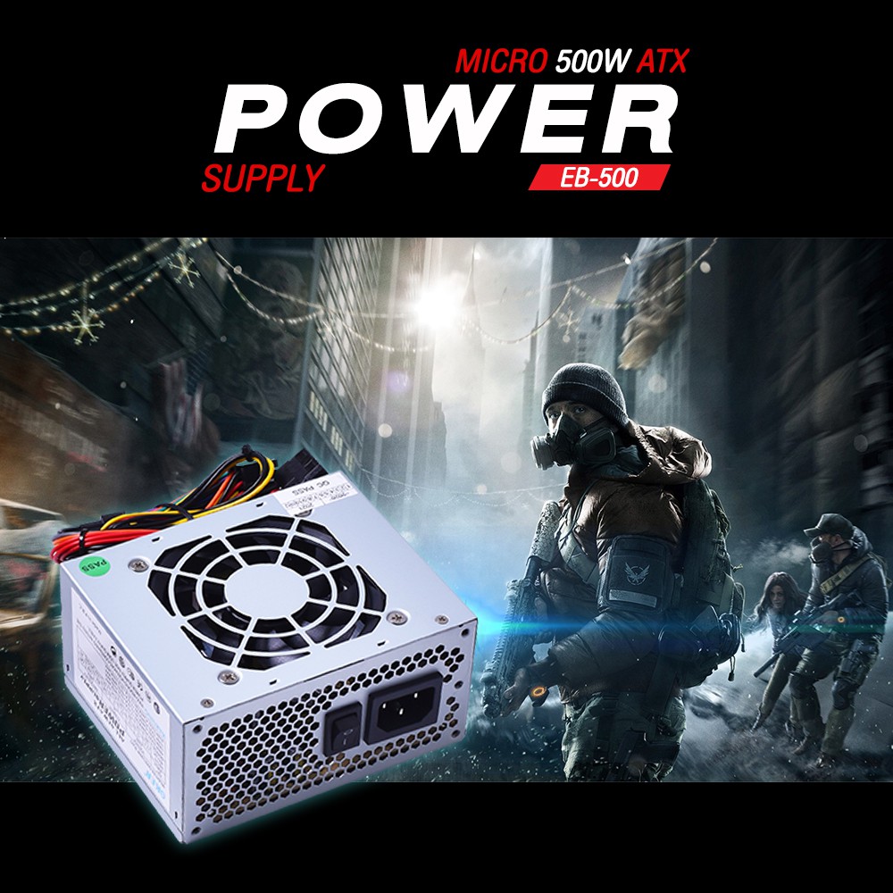 MICRO 500W ATX POWER SUPPLY EB-500 Oker กล่องจ่ายไฟ รุ่น EB-500 กำลังไฟฟ้า 500 วัตต์ ปรับอุณหภูมิแบบ