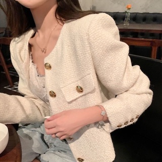 💕พร้อมส่ง💕 แฟชั่นเกาหลี เสื้อคลุมผ้าทวิต คอลูกเรือ ดูฟุ่มเฟือย เสื้อสูท​ เสื้อแจ็คเก็ต（คุณภาพสูง）แขนยาว - 2 สี