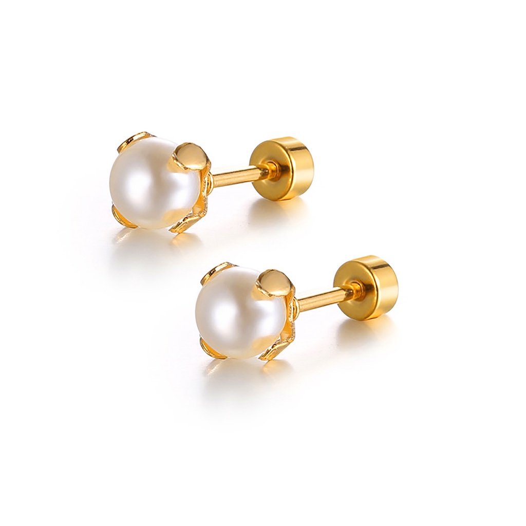 Vnox Round Pearl Stud Earrings,18K Gold Plated Earring for Women Girls,Dainty Gentle Jewelry