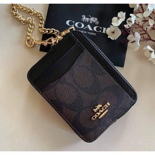 🎀 (สด-ผ่อน) กระเป๋า ใส่บัตร COACH C0058 ZIP CARD CASE IN SIGNATURE CANVAS