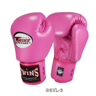 นวมซ้อมชกมวย ทวินส์ สเปเชี่ยล เมจิคเทป สีชมพู 8,10,12,14,16 oz.หนังแท้ Twins special Boxing Gloves BGVL-3 ฺPink sparring