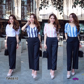 J8810 Set เสื้อปาดไหล่ + กางเกงขาบาน