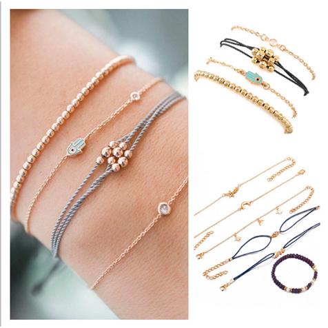 Classic Star Moon Crystal Multilayer Adjustable Open Bracelet Set Women Fashion Jewelry 4pcs/6pcs