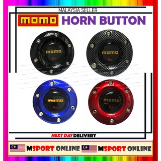 Momo ฝาครอบปุ่มกดพวงมาลัยรถยนต์ สีแดง สีดํา สีฟ้า คาร์บอน