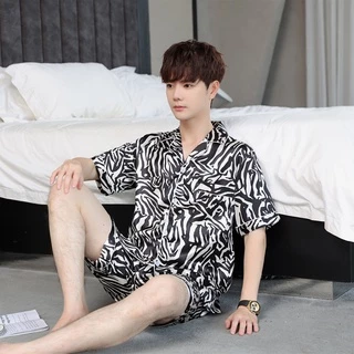 🤑พร้อมส่ง🤑1011 ชุดนอนผู้ชาย เเขนสั้นขาสั้น ผ้าซาตินสุดหรู คอปก pajamas men เซ็ทเสื้อ สวมใส่สบาย ผ้าเย็น ผ้านิ่มไม่เเข็ง