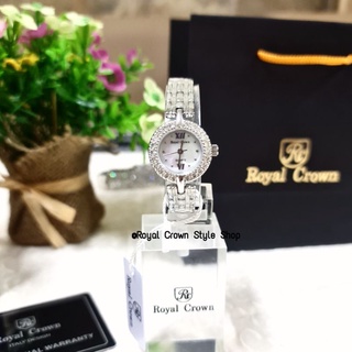 Royal Crown ของแท้(FREE​ ต่างหูเพชร1คู่)นาฬิกาผู้หญิง,สีเงิน,สวยหรู,กันน้ำ,มีบัตรับประกัน1ปี,จัดส่งพร้อมกล่องครบเช็ค