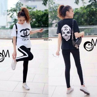AT4063  Set 2 ชิ้น เสื้อยืดกะโหลก+กางเกงเลคกิ้ง