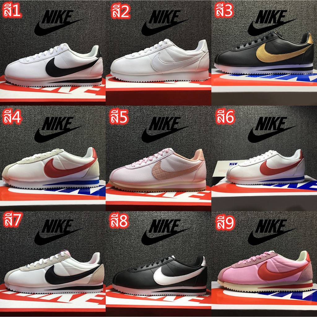 Nike(ไนกี้) รองเท้ากีฬา NIKE CLASSIC CORTEZ LEATHER สำหรับผู้ชายและผู้หญิง 807471-100 Ready Stock