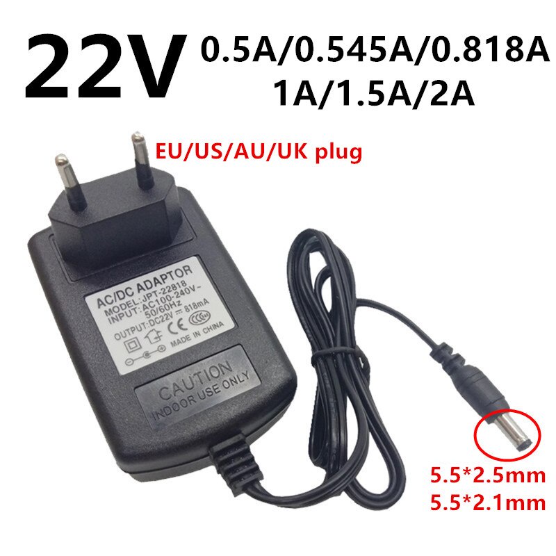 22V 22 โวลต์ Universal Power Adapter Adaptor AC 110V 220V to DC 22 V 0.5A 500ma 0.545A 545ma 0.818A 