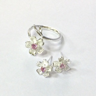 เชตแหวน+ต่างหู little pink blossoms