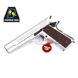DOUBLE BELL 723Y M1911 สีเงินด้าน กริปน้ำตาล แถมอุปกรณ์พร้อมเล่นครบชุด