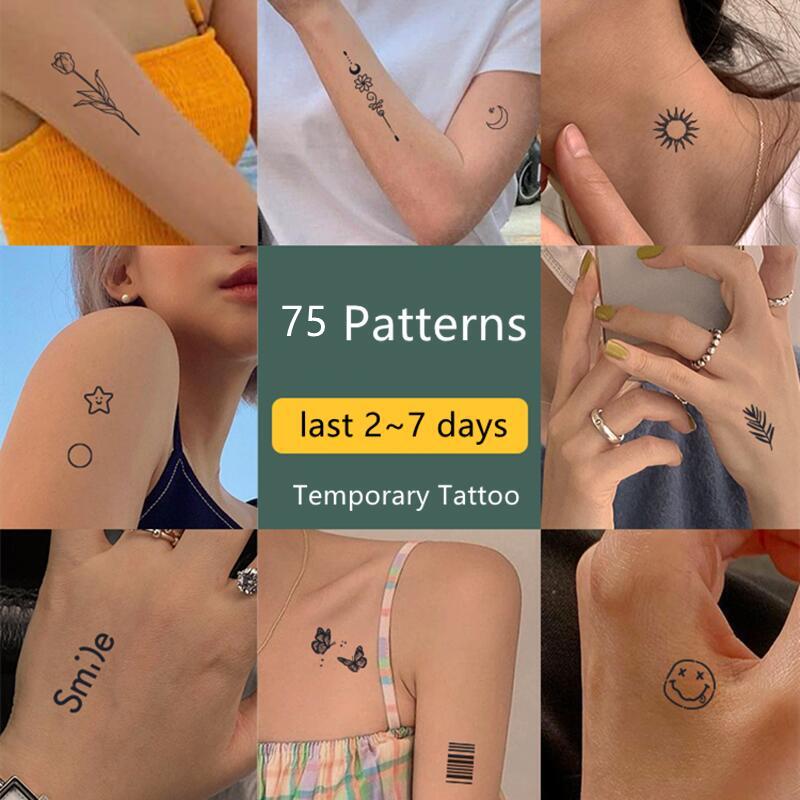 75 Kinds of Cute Tattoo Stickers Bear Star Smiley Face English Temporary Tattoos Suitable for Summer Tattoos