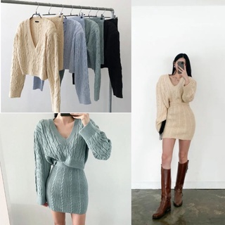 พร้อมส่ง เซทไหมพรม2ชิ้น เสื้อไหมพรมกับกระโปรงสั้น S025