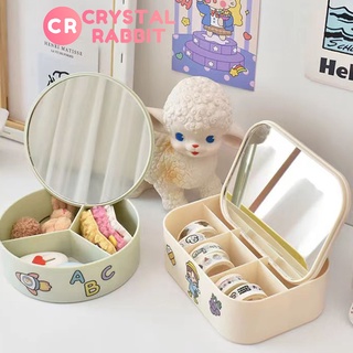 CRYSTAL RABBIT Ins สามารถพับ กระจกแต่งหน้า กระจกแต่งหน้าตั้งโต๊ะ ชั้นวางเครื่องสำอางมีลิ้นชัก กระจกแต่งหน้า กล่องเครื่องประดับ โต๊ะเครื่องแป้ง