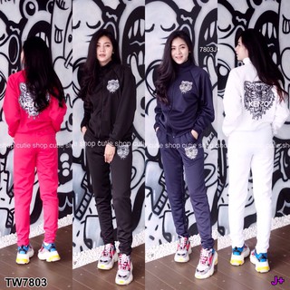 (7803) Set sport wear   เสื้อแจ็คเก็ต  ซิปหน้า กับกางเกงขายาวผ้าวอม