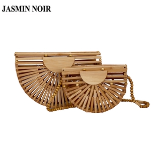 Jasmin Noir กระเป๋าสะพายไหล่กระเป๋าถือสําหรับสตรีขนาดเล็กทรงครึ่งวงกลมพร้อมด้ามจับไม้ไผ่ 2021