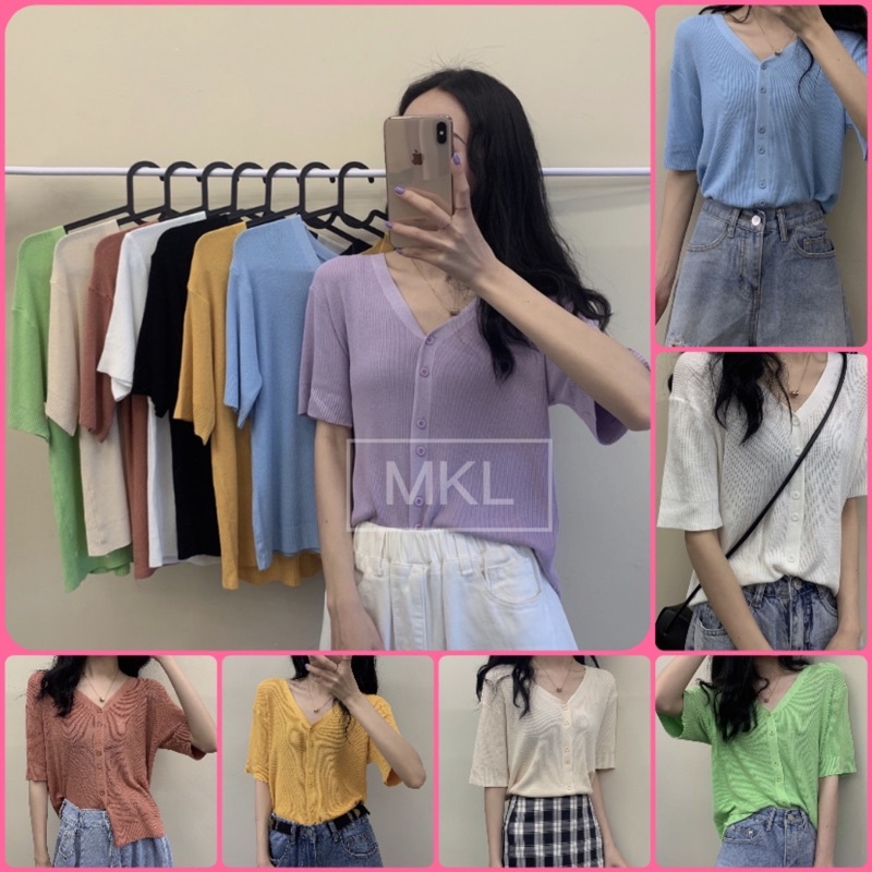 MKL เสื้อคอวี สไตล์เกาหลี สีสันสดใส K21