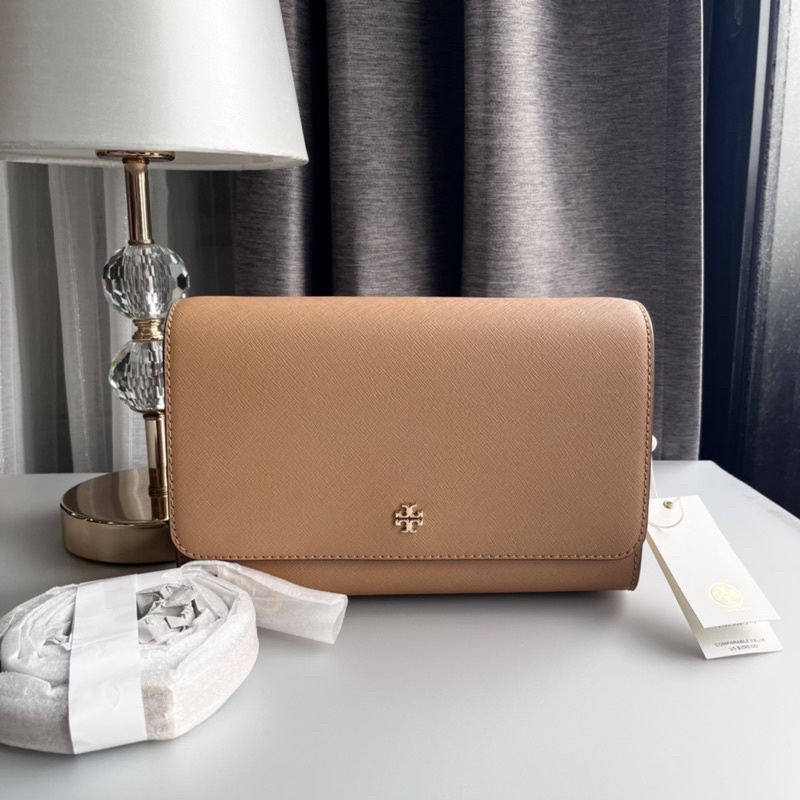 👑ผ่อน0%~แท้100%👑 กระเป๋าสะพาย สีน้ำตาล Tory Burch EMERSON Combo Large Crossbody Bag Clutch French Le