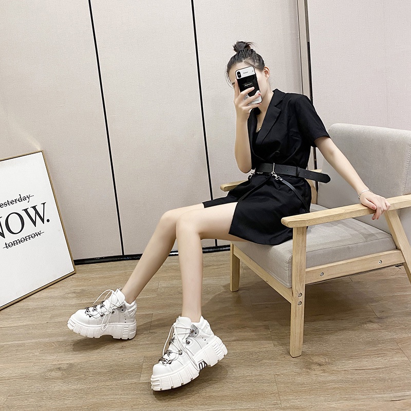 Punk Style Women Sneakers Lace-up 6CM Platform Shoes Woman Creepers ...